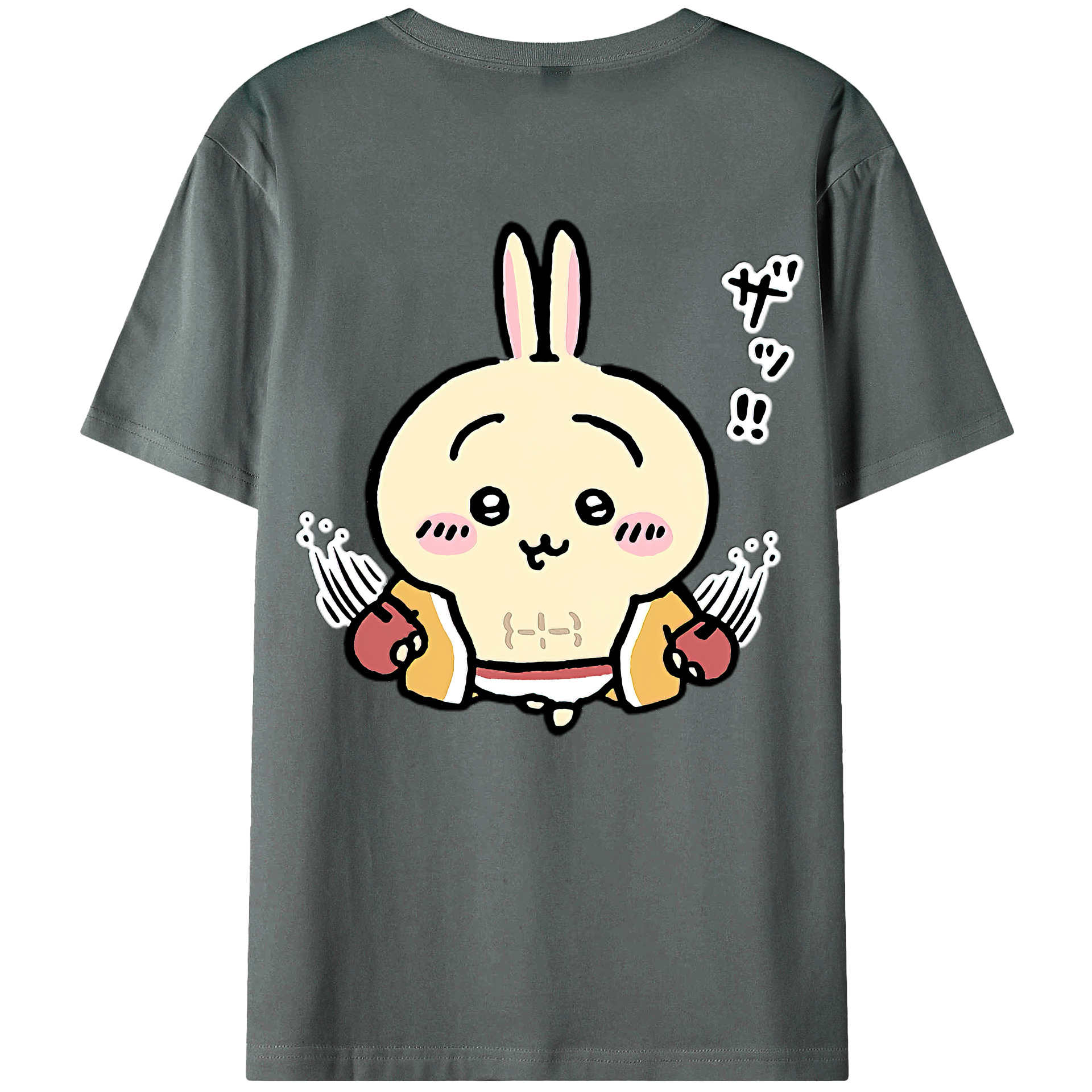 （画像用） ちいかわ うさぎ Chii-kawa usagi 綿100％ メンズ半袖Tシャツ（バックプリント） 通気性